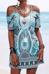 Allover Print Strappy Cold Shoulder Dress