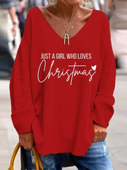 Just A Girl Who Loves Christmas Print Long Sleeve T-Shirt
