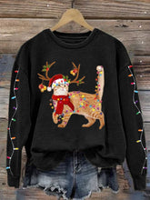 Christmas Cat Lights Print Sweatshirt