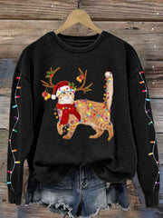 Christmas Cat Lights Print Sweatshirt