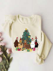 Christmas Chicken Print Pullover Sweatshirt
