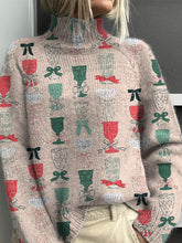 Christmas Cocktail Repeat Pattern Printed Knit Turtleneck Pullover Sweater