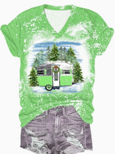 Merry Christmas Bleach Print V-Neck T-Shirt