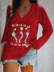 Christmas Flamingo Print Crew Neck Sweatshirt
