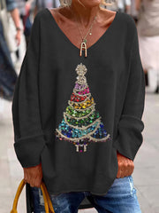 Rainbow Christmas Tree Print Long Sleeve T-Shirt