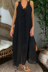 Guipure Lace Trim Split Hem Maxi Dress