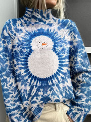 Vintage Christmas Winter Snowman Print Casual Sweater