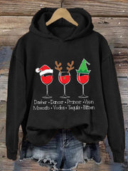 Funny Christmas Dasher Dancer Prancer Vixen Comet Cupid Donner Blitzen Rudolphr Wine Printed Hooded Sweatshirt