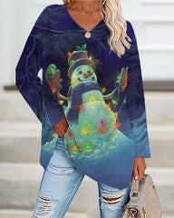 Christmas Snowman Print Casual Long-Sleeve T-Shirt