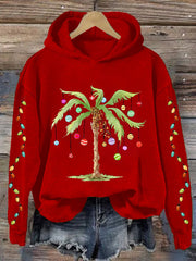 Christmas Palm Tree Print Hooded Sweatshirt