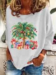 Christmas Palm Tree Holiday Print Casual Sweatshirt