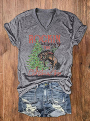 Rockin Around The Christmas Tree Print V-Neck T-Shirt