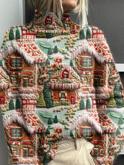 Lovely Christmas House Art Print Knit Turtleneck Pullover Sweater
