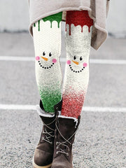 Merry Christmas Glitter Snowface Printed Leggings