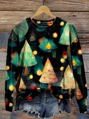 Glitter Christmas Tree Print Casual Sweatshirt