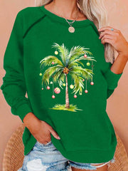 Casual Christmas Palm Tree Printed Long Sleeve Sweatshirt