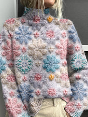 Lovely Christmas Snowflake Art Print Knit Turtleneck Pullover Sweater