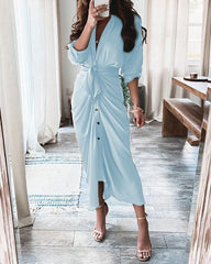Long Sleeve Plain Slit Shirt Dress