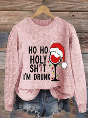 Christmas Ho Ho Holy Sh*T I'M Drunk Print Crew Neck Sweatshirt
