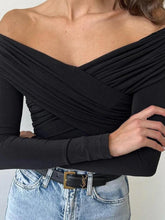Solid Crossover Pleated Long Sleeve Tee