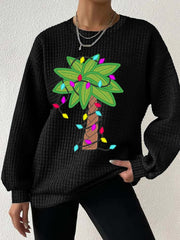 Christmas Palm Tree Print Long Sleeve Sweatshirt