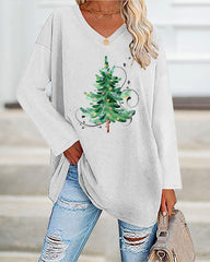 Merry And Bright Christmas Tree🎄 Print Casual Long-Sleeve T-Shirt