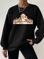 Vintage Pink Santa Print Waffle Sweatshirt