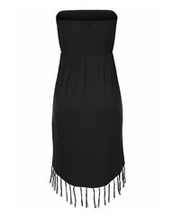 Shirred Panel Fringe Hem Strapless Dress