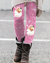 Pink Christmas Santa Print Leggings