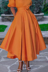 Solid Ruffle Hem Belted Long Dress