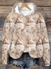 Women's Beige Winter Snow Christmas Gnomes Print Casual Hoodie