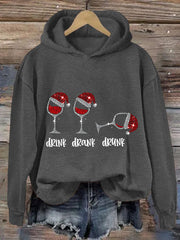 Funny Christmas Drink Drank Drunk Red Wine Glass Casual Hoodie