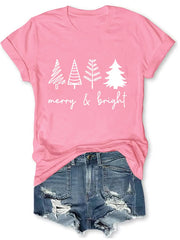 Merry And Bright Christmas Print Short Sleeve T-Shirt