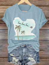 Retro Florida Merry Christmas Beach Palm Tree Print T-Shirt