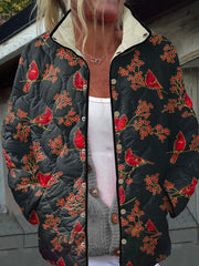 Vintage Christmas Art Print Casual Quilted Jacket