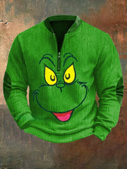 Woolen Christmas Print Zip-Up Sweatshirt