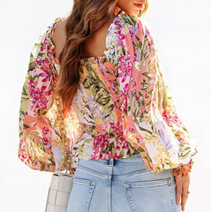 Floral Smocked Long Bubble Sleeve Top