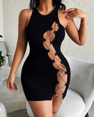 Chain Lace Up Hollow Out Bodycon Mini Dress