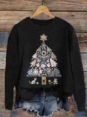 Women's Christmas Tree Jewel Art Crew Neck Sweatshirt