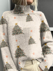Christmas Tree Decoration Pattern Knit Turtleneck Pullover Sweater