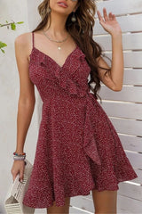 Allover Print Wrap Hem Ruffle Trim Cami Dress