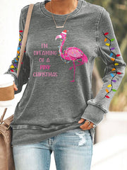 Christmas Flamingo Print Sweatshirt