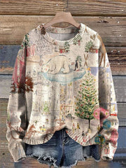 Vintage Christmas Print Knit Pullover Sweater