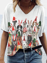 Christmas Dog Print V-Neck T-Shirt