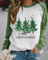 Merry And Bright Christmas Tree Print Casual Sweatshirt