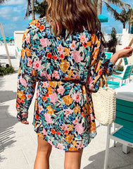Floral Buttoned Collared Long Sleeve Dress