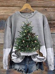 Cat Play With Christmas Print Casual Sweatshirt