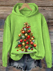Christmas Palm Tree Print Casual Hooded Sweatshirt