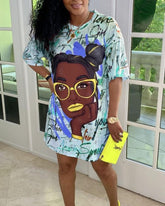 Figure & Digital Floral Print Loose Casual Maxi Dress