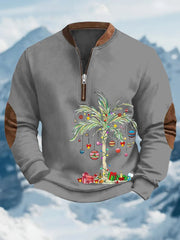Christmas Palm Tree Print Zip Sweatshirt